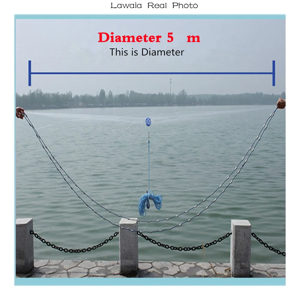 Lawaia, американская ручная рыболовная сеть, ловля нахлыстом, рыболовная сеть, легкая ловля нахлыстом, рыболовные сети диаметром 2,4-7,2 м, литая сеть - Цвет: Dia 500cm