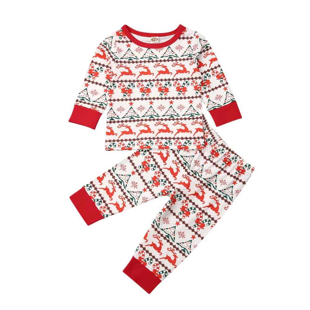 Новинка года; Рождественская семейная Одежда для маленьких мальчиков и девочек Комбинезон с рисунком оленя топы с длинными рукавами и штаны пижамная одежда