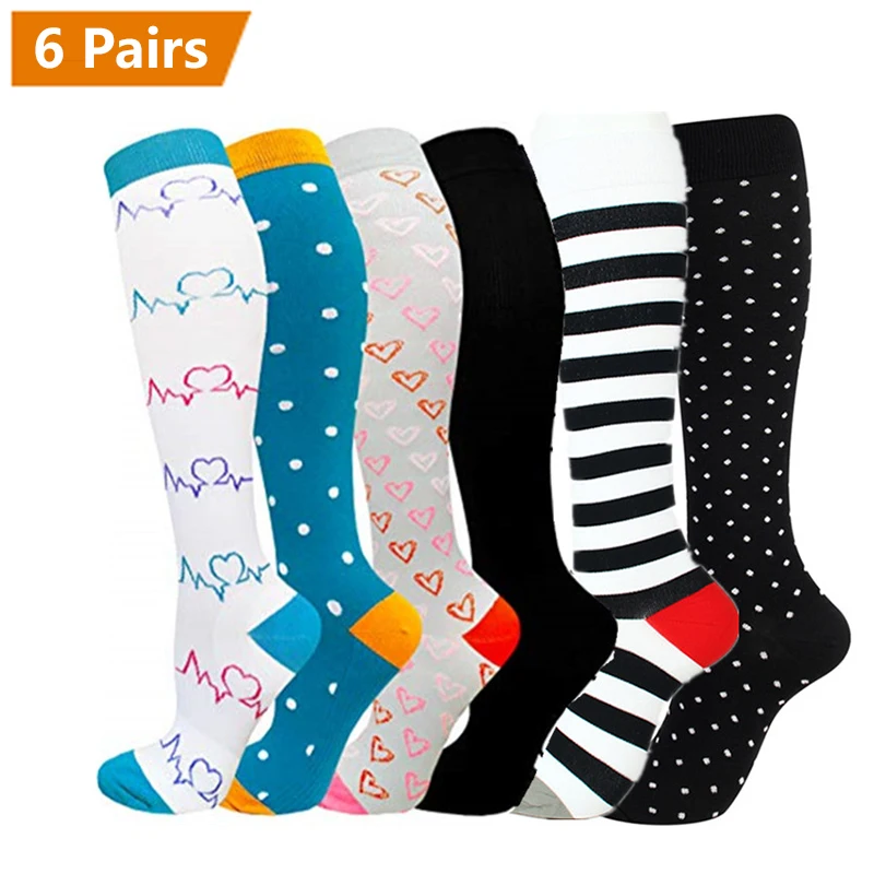 Brothock 6 Pairs Compression Socks Women Men Graduated 20-30 MmHg Stockings for Athletic Running Cycling Medical Nursing Socks