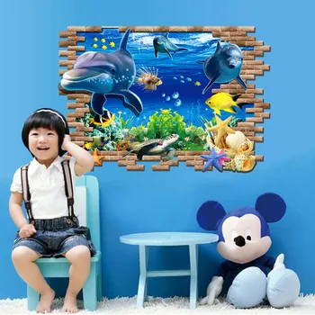 

New 3D Creative Cool Self-Adhesive Living Room Bedroom 3D Wall Stickers Can Move the Underwater World