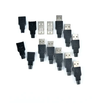 

DIY 4 Pin Plug Socket Connector With Black Plastic Cover USB Type A Male Adapter Connect USB 2.0 PCB SDA Data Cable Line