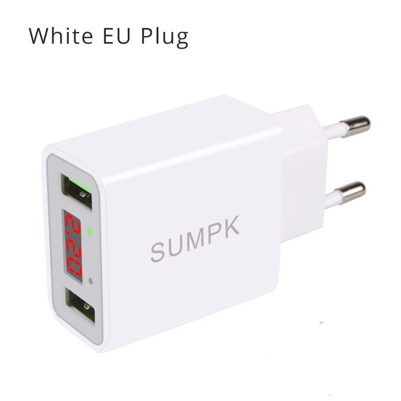 SUMPK usb настенное зарядное устройство 5V3. 1A светодиодный дисплей портативное зарядное устройство для телефона 3 USB зарядное устройство для мобильного телефона для путешествий с европейской вилкой для iphone samsung - Тип штекера: 2 ports EU White
