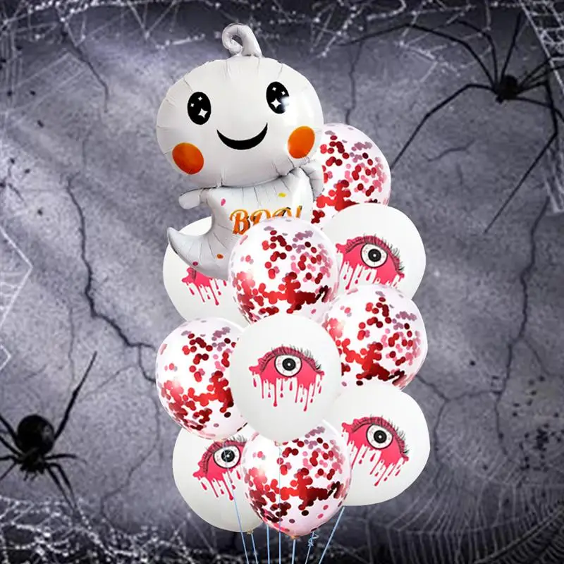 11 шт. мультфильм в форме призрака воздушный шарик из алюминиевой фольги блёстки напечатаны глаза крови аксессуары для празднования Хеллоуина для дома с привидениями бар A3