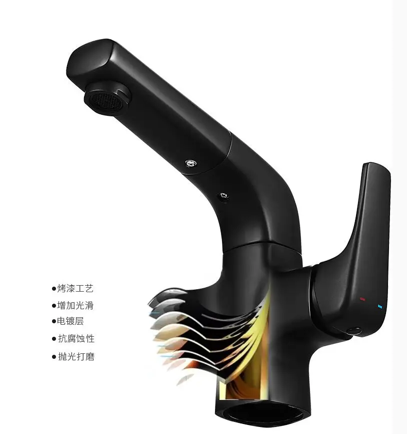 Vidric New Arrival Black Bathroom Pull Out Basin Faucet Brass rotation Faucet Sink Mixer Tap Hot and Cold Basin Lavatory Faucet