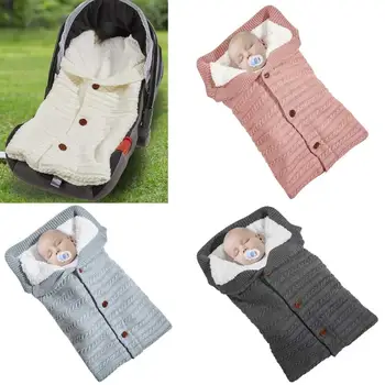 

Newborn Baby Warm Sleeping Bags for Girls Infant Button Knitted Swaddle Wrap for Boys Soft Swaddling Stroller Toddler Blanket