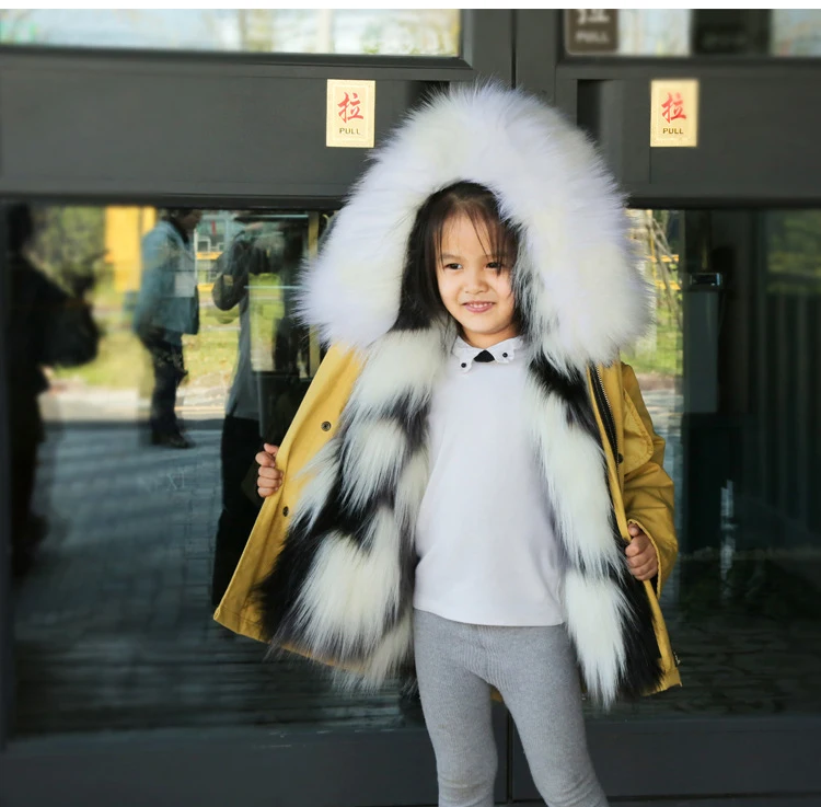 Пальто с лисьим мехом для малышей теплые пальто с капюшоном для девочек длинные толстые куртки для мальчиков зимняя детская ветровка детская верхняя одежда, парка