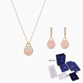 

2020 Fashion SWA New TOGETHERNESS LOCK Set Shiny Pink Lock Shape Rose Gold Stud Earrings Women Fashion Luxury Jewelry Gifts