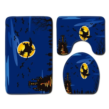 

Halloween Pumpkin Lantern Witch Bath Mat Set Bathroom Toilet Shower Rug Carpets 3 pcs/set Flannel Anti-slip Bath Mat Sets