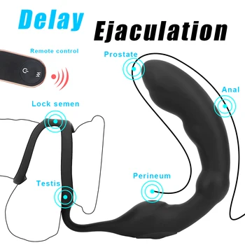 Silicone Anal Plug Butt Delay Ejaculation Ring Waterproof Massager Stimulator Sex Toy for Men Male Prostate Massage Vibrator 6
