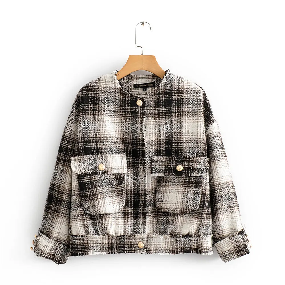 

2019 Autumn And Winter New Style Western Style Plaid Tweed Coat 8289416