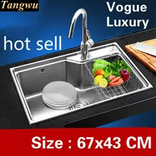 Квартира Роскошные высокой емкости мыть овощи Кухня один корыто раковина 304 нержавеющая сталь Горячая Распродажа 67x43 см