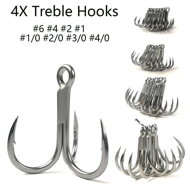 5Pcs Sea Fishing Hook Salt Water 4X #6-#4/0 Treble Hooks Triple Super Sharp