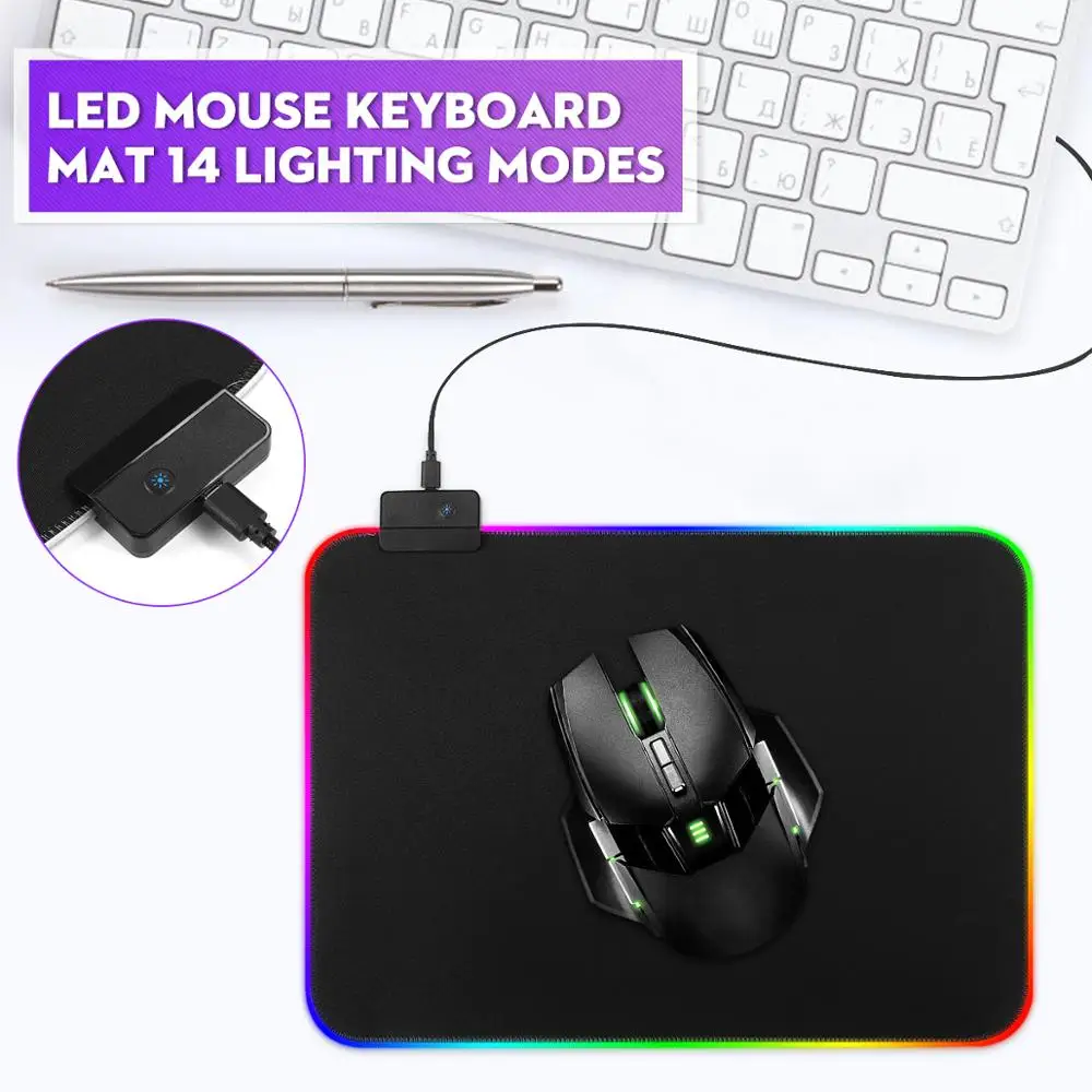 Игровой коврик для мыши RGB с usb портами 1/4 концентратора большие светящиеся