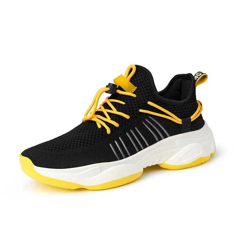 platform men tennis shoes light breathable thick sole chunky sock sneakers man sport jogging white footwear tenis masculino - Цвет: Black