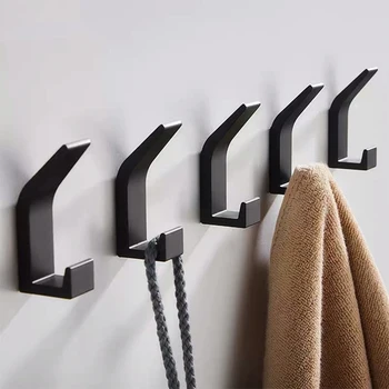 5PCS Double Hook Black White Towel Hook For Bathroom Clothes Hook Bedroom Robe Hook Coat Hook For Livingroom Kitchen Accessories 1