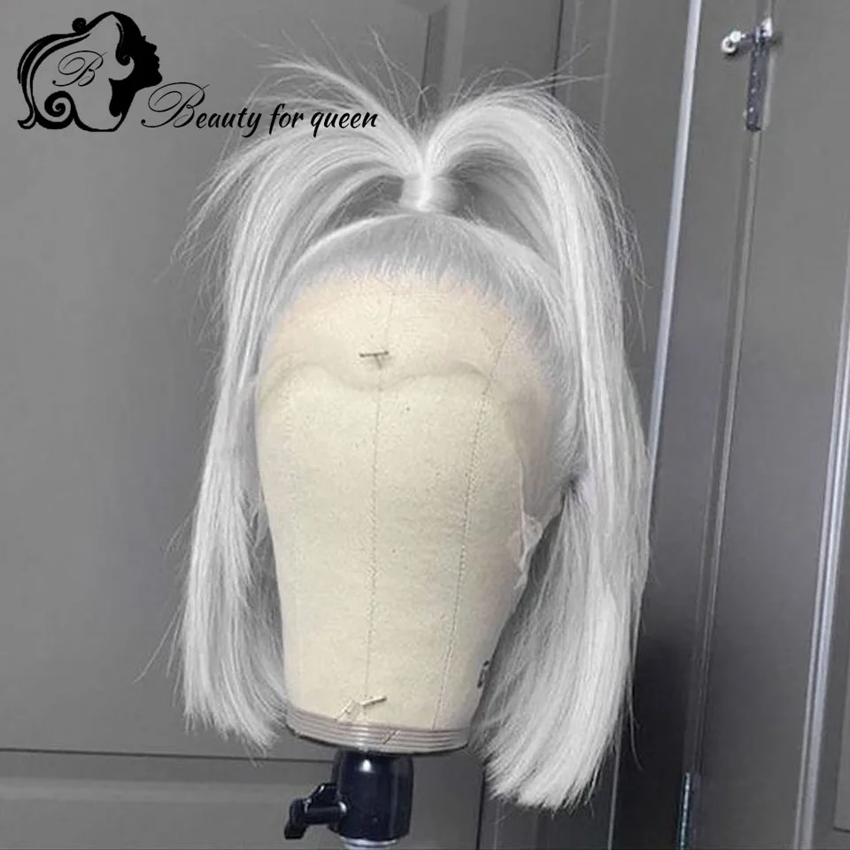 100% Human Hair Wig For Women 180 Density White Straight Short Bob HD Transparent 13x4 Lace Frontal Wigs Cospaly Ready To Wear