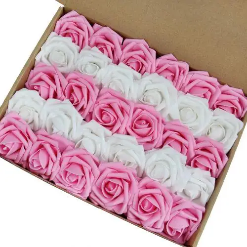 Pink White 30 шт. имитация мини шелковая пена роза искусственная Цветочная подделка Цветок голова букет вечерние свадебные украшения для самодельного изготовления поставки - Цвет: Pink White