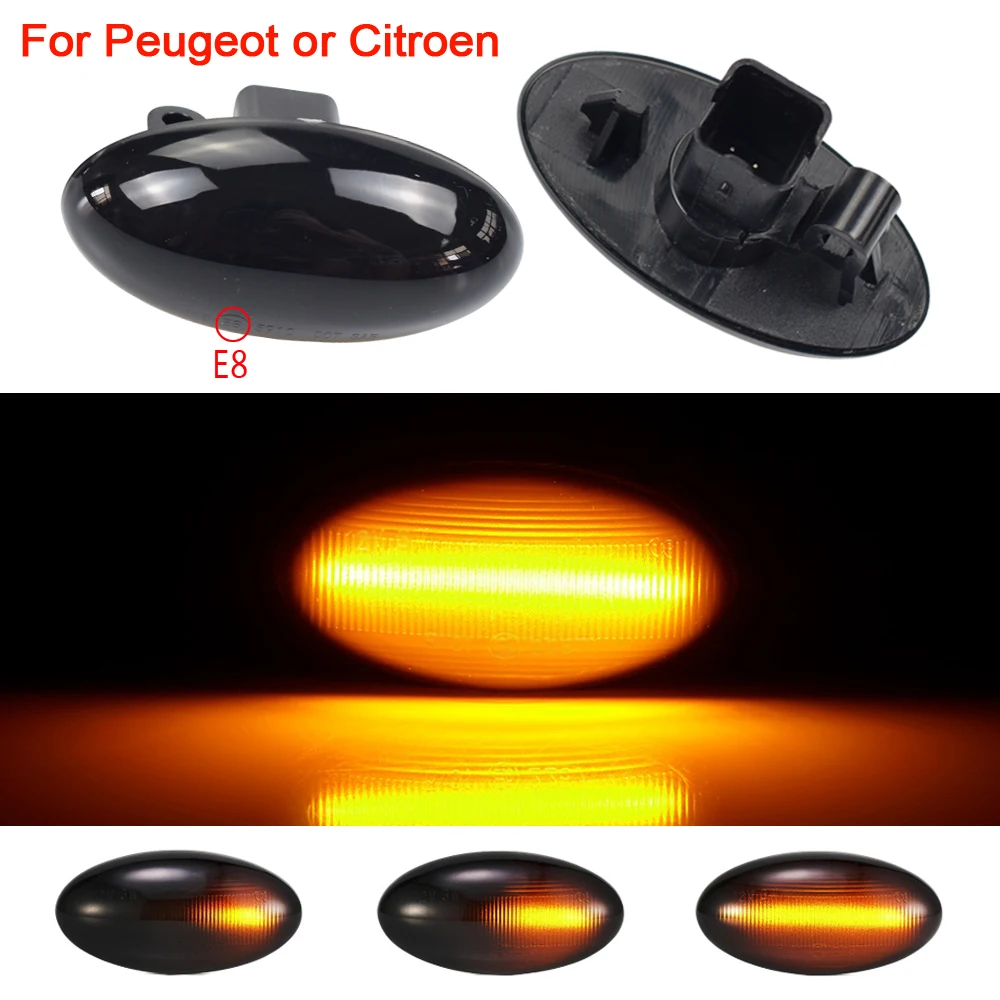 

LED Dynamic Turn Signal Light Flowing Water Fender Side Marker For Peugeot 307 206 207 407 107 607 1007 Citroen C1 C2 C3 C5 C6