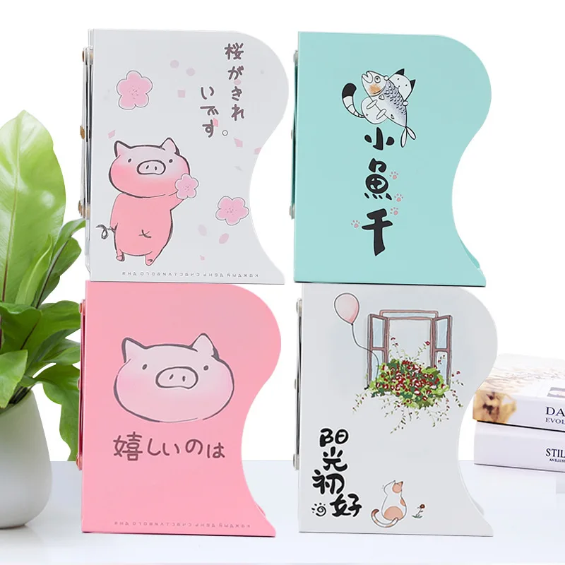 

1 Pc Cute Pig Cat Metal Bookends Adjustable Book Stand Desktop Bookshelf Office Organizer for Documents Books Storage Stationery