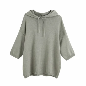 

Elegant women soft linen knitted hoodies 2020 fashion ladies vintage loose sweatshirts streetwear female oversize top girls chic