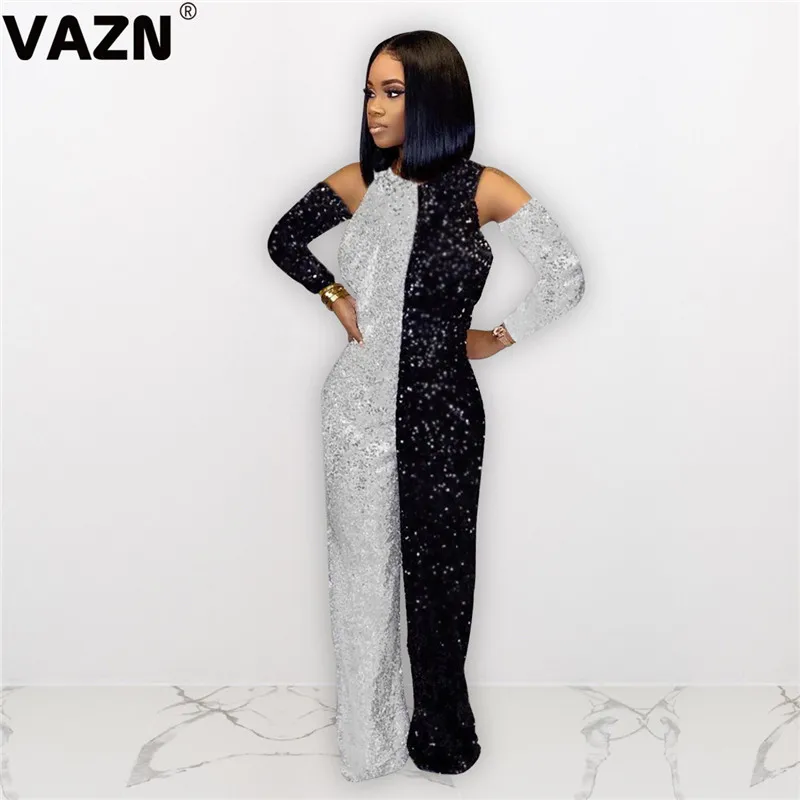 VAZN ME385 Топ дизайн летний сексуальный женский белый черный лоскутный комбинезон на молнии специальный комбинезон с рукавами Новинка jumpsui