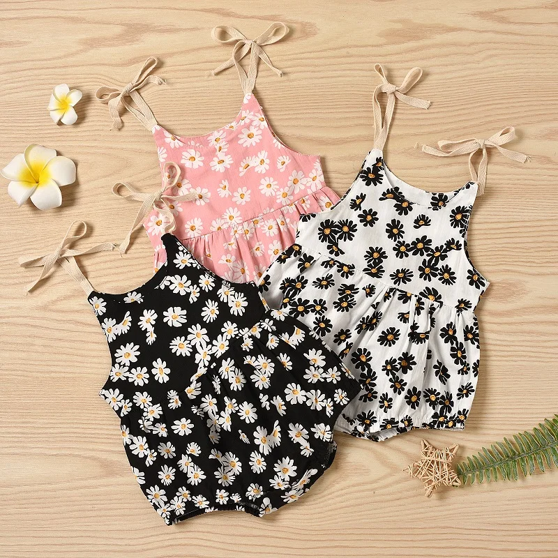 0-24M Cute Newborn Baby Girl Rompers Sleeveless Strap Floral Romper Jumpsuit Summer Clothes