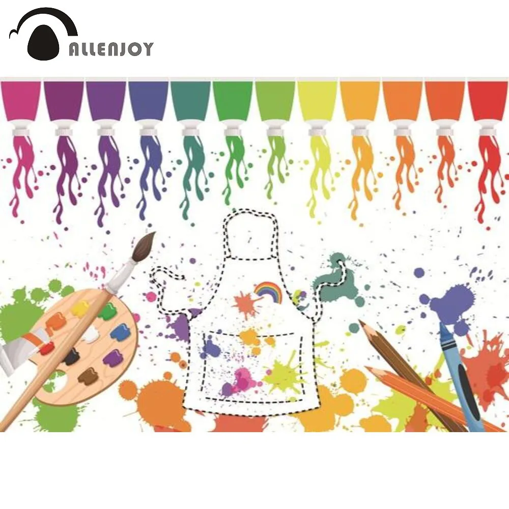 Allenjoy Painting Colourful Birthday Party Backdrop Pencils Art Apron Graffiti Kindergarten Back to School Photo Background | Электроника