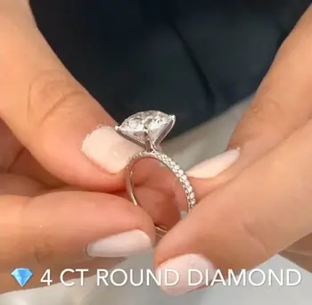 

Customized 14K White Gold Ring Set 10mm 4ct Round Brilliant Cut EF Color & 3/4 Band Pave setting 1.5mm DEF Color