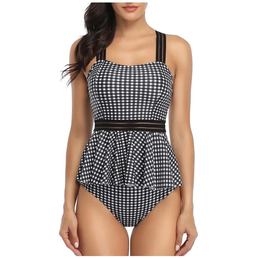 Женский Клетчатый Бюстгальтер пуш-ап с мягкими чашечками, пляжный бикини, комплект из двух частей, купальник, женский летний купальник, купальный костюм