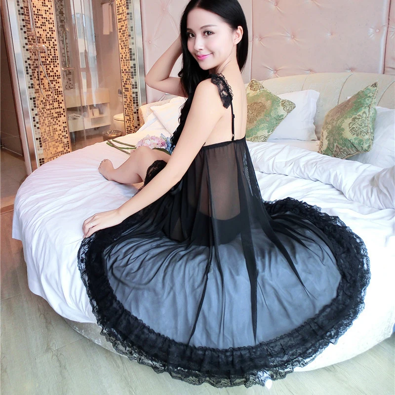 Large Size 4XL Loose Women Sexy Lace Hollow Out Nightwear Lace Nightgown Sleepwear Dress Home Service Sexy Lingerie Robe