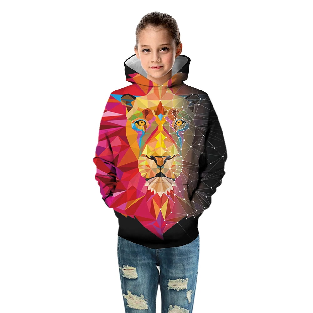 Star Lion Girls Hoodies Hooded Leisure Kids Jacket 3D Digital Printing Kids Sweatshirt Spring Autumn Boy Clothes