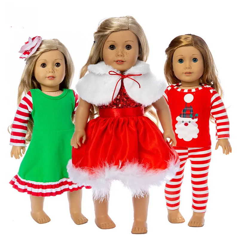 

Fit 18 inch 43cm Born Baby Doll Clothes Doll Green Red Pink Evening Dress Santa Claus Plush Accessories For Baby Birthday Gift