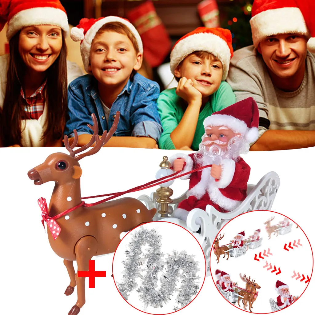Christmas Santa Claus in Sleigh with Reindeer Deer Ornaments Christmas decoration Xmas Family party New Year Gifts