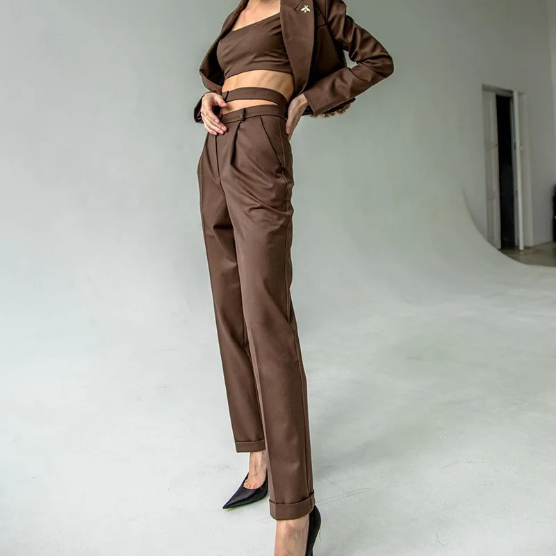 LMCAVASUN винтажные женские штаны с завышенной талией весенний офисный костюм брюки женские