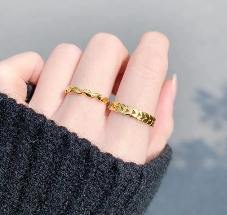 Gold Color Rings Stainless Steel Ring Finger Ring Gold Color Ring YUN RUO Vintage Geometry Gold Wheat Leaves Ring 18 K Gold Plated Woman Gift Fashion Titanium Steel Stainless Jewelry Never Fade