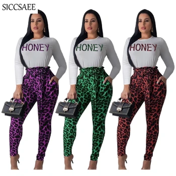 

Letter Long Sleeve Tee Leopard Print Long Pants 2 Piece Set Women Sexy Casual Outfits Sweat Suit Ensemble Femme Clothing Autumn