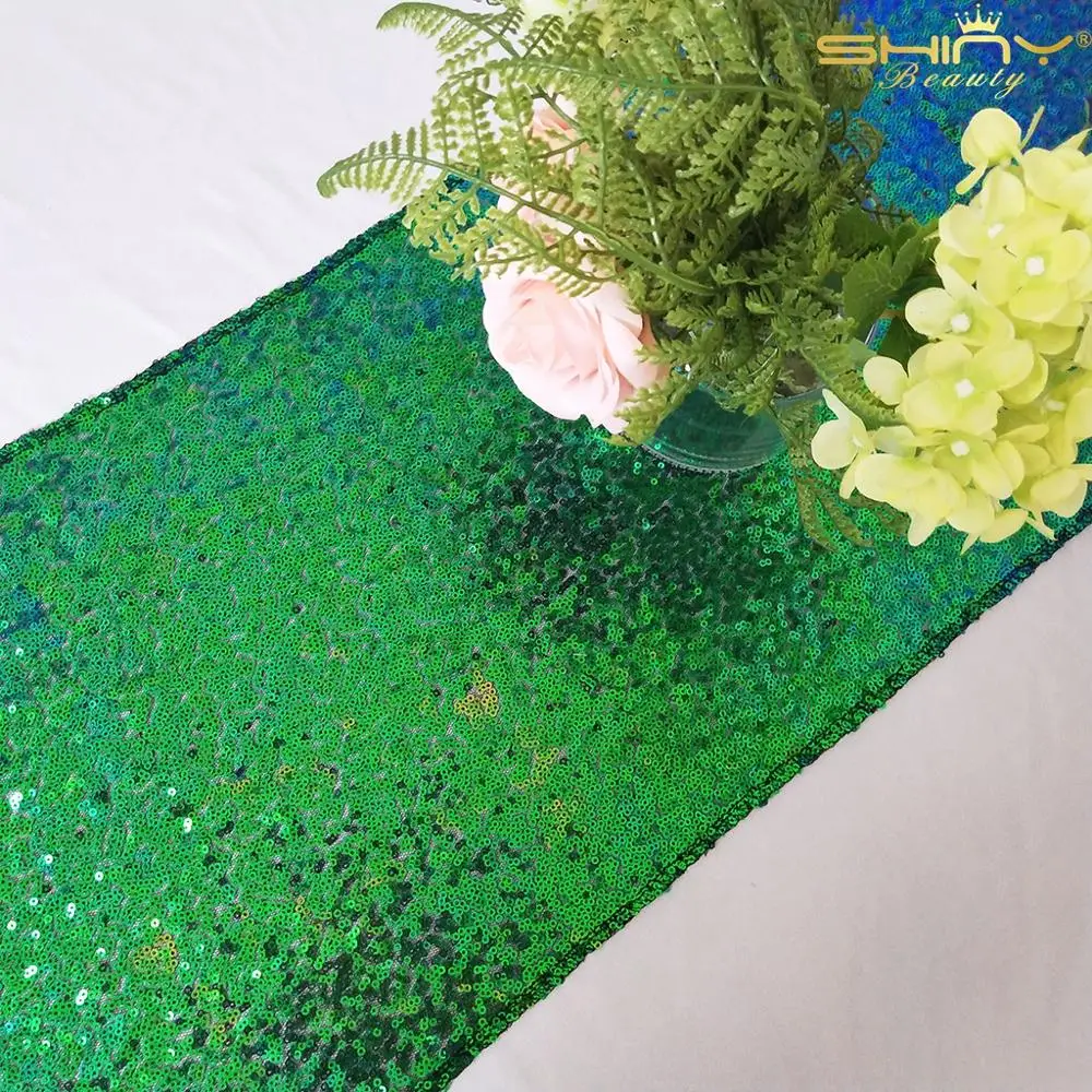 ShinyBeauty 12x96inch Iridescent Green Sequin Table Runner For Event/Party/Banquet/Christmas Wedding Decoraiton-C0514 | Дом и сад