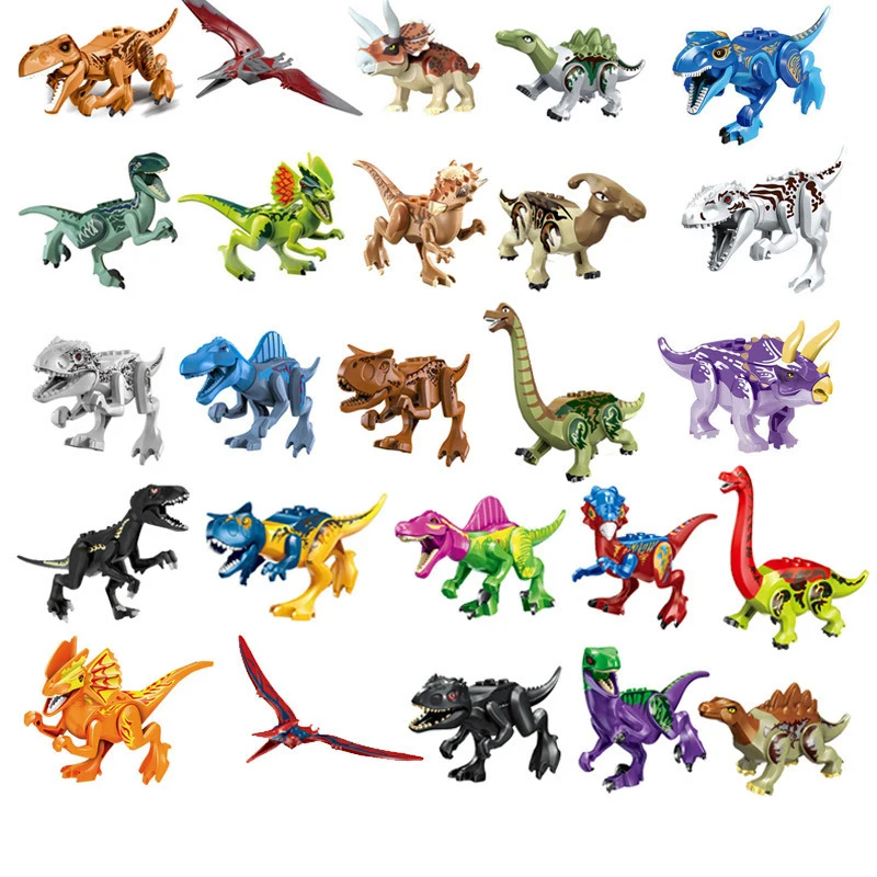 dinosaur assembling building blocks