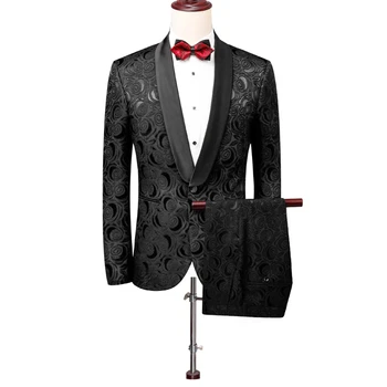

Nightclub Men's Black Printed Slim Blazer Sets Fashion Design Men's Banquet Party Dress Three Piece Suits Man Singer Stage Wear