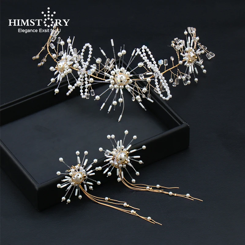 

HIMSTORY Elegance Crystal Bridal Hairbands Handmade Fireworks Star Pearls Wedding Headband Wedding Hair Accessories