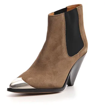 

2019 Genuine Leather Brand Women Boots Pointed Toe Wedges Shoes Autumn Winter Boots Short Ladies Western Ankle Boots for Women