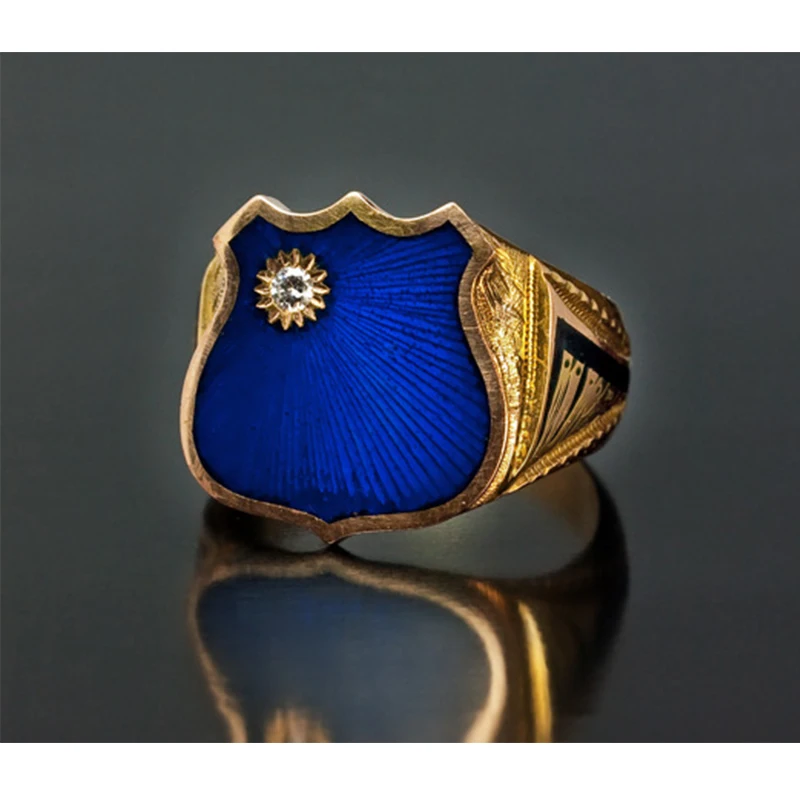 Blue Enamel Sunshine Apple Golden Finger Rings Delicate Fashion Jewelry Metal Alloy Rhinestone Wedding Band Party Men Gift | Украшения и