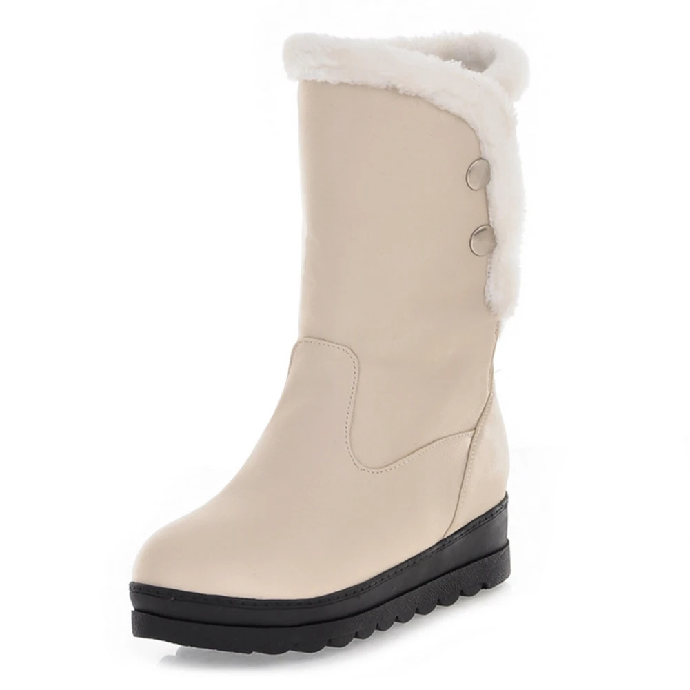 Hot Sale Large Size 34-42 Increasing Heels Mid Calf Boots Women Shoes Woman Slip On Add Fur Warm Winter Boots Woman - Цвет: Бежевый
