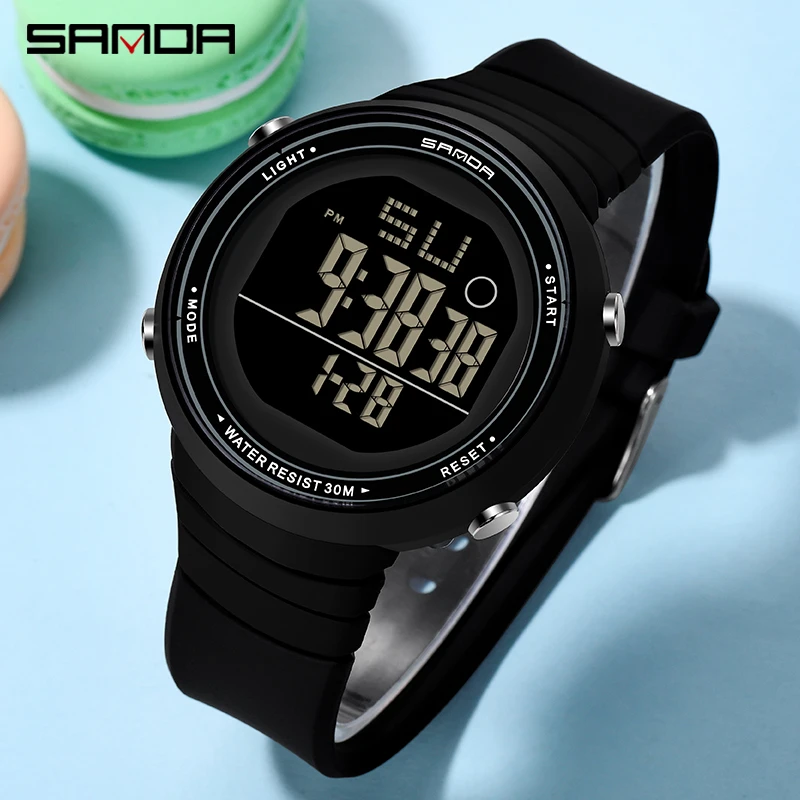 2021 SANDA New Fashion Trend Women Digital LED Sports Watch Multifunctional Waterproof Ladies Watch Silicone  Electronic watch