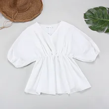 Summer V Neck Chiffon Shirt Lantern Sleeve Elastic Women Simple White Blouse Ladies Comfy Casual Tops New 2020 Blusa Feminina Summer V Neck Chiffon Shirt Lantern Sleeve Elastic Women Simple White Blouse Ladies Comfy Casual Tops New 2020 Blusa Feminina