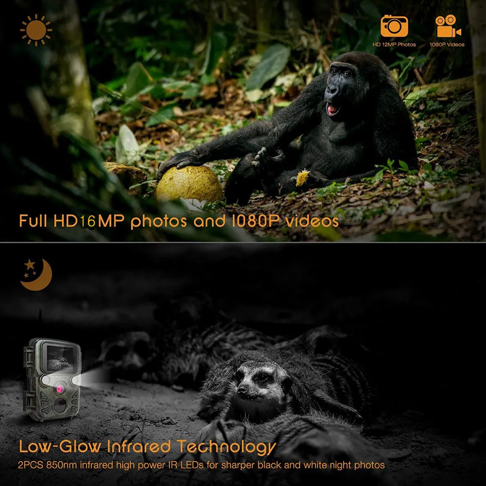 Фотоловушка камера 16 МП инфракрасная для охоты с ночным видением фотоловушка 0 45