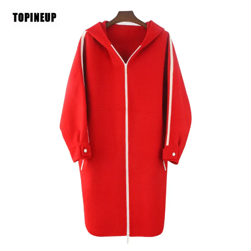 

new 2019Cashmere Coat Women's Long Autumn And Winter Coat Women's jacket with hat Double-sided Woolen Overcoat