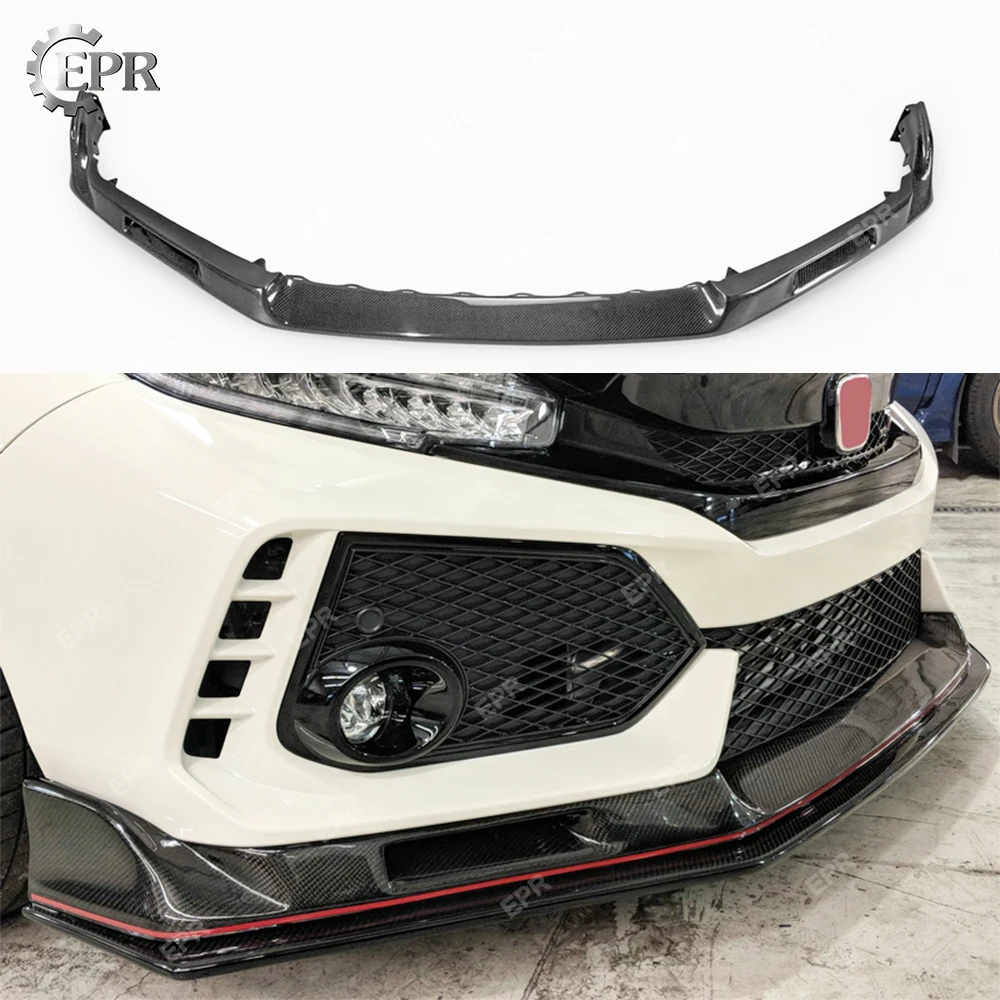 Для Honda Civic FK8 TYP-R EV Стиль углеродного волокна переднего бампера для губ отделкой