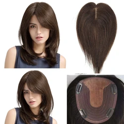 Human Hair Piece to Silk Base Women Topper or Toupee Wiglet Top Thin Loss Hair Closure Clip in Hair Toupee for Women Mid Part
