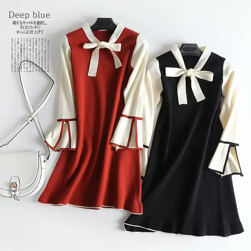 

2018 Autumn And Winter New Style Mid-length WOMEN'S Dress Sweet Elegant Hipster Sweater Base Skirt Jersey Dress